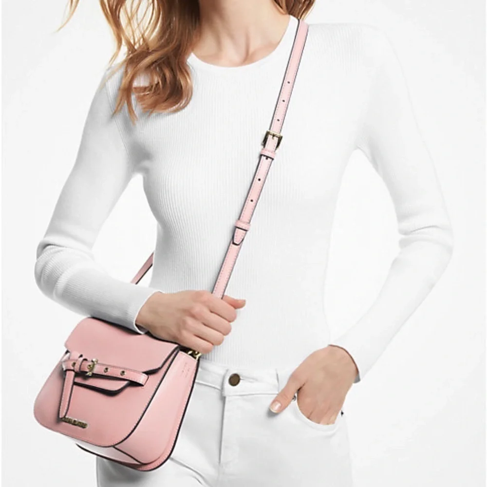 Michael Kors Emilia Small Leather Crossbody Bag-Powder Blush